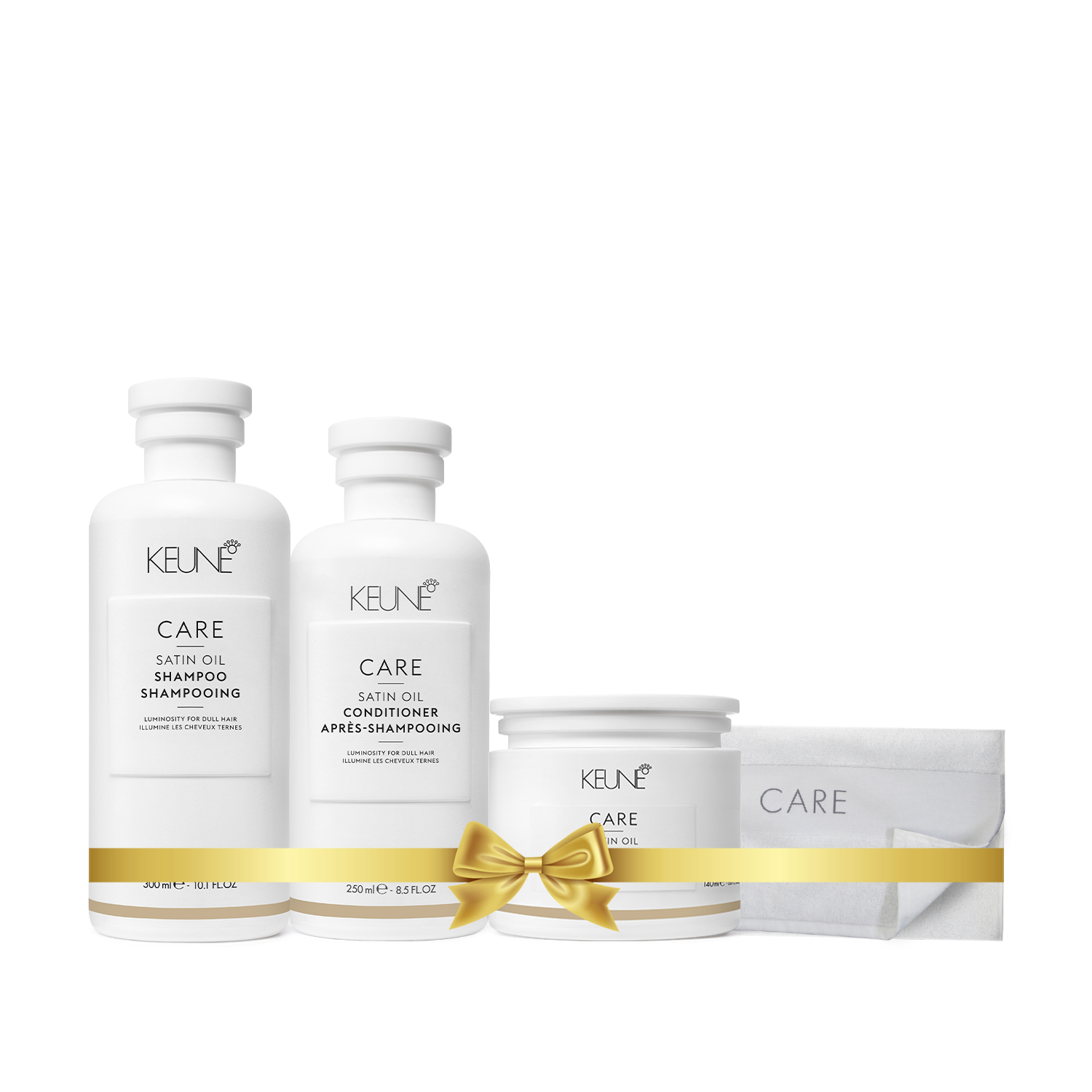 Care Satin Oil Holiday Package (Shampoo, Conditioner, Mask-Milk, Towel)