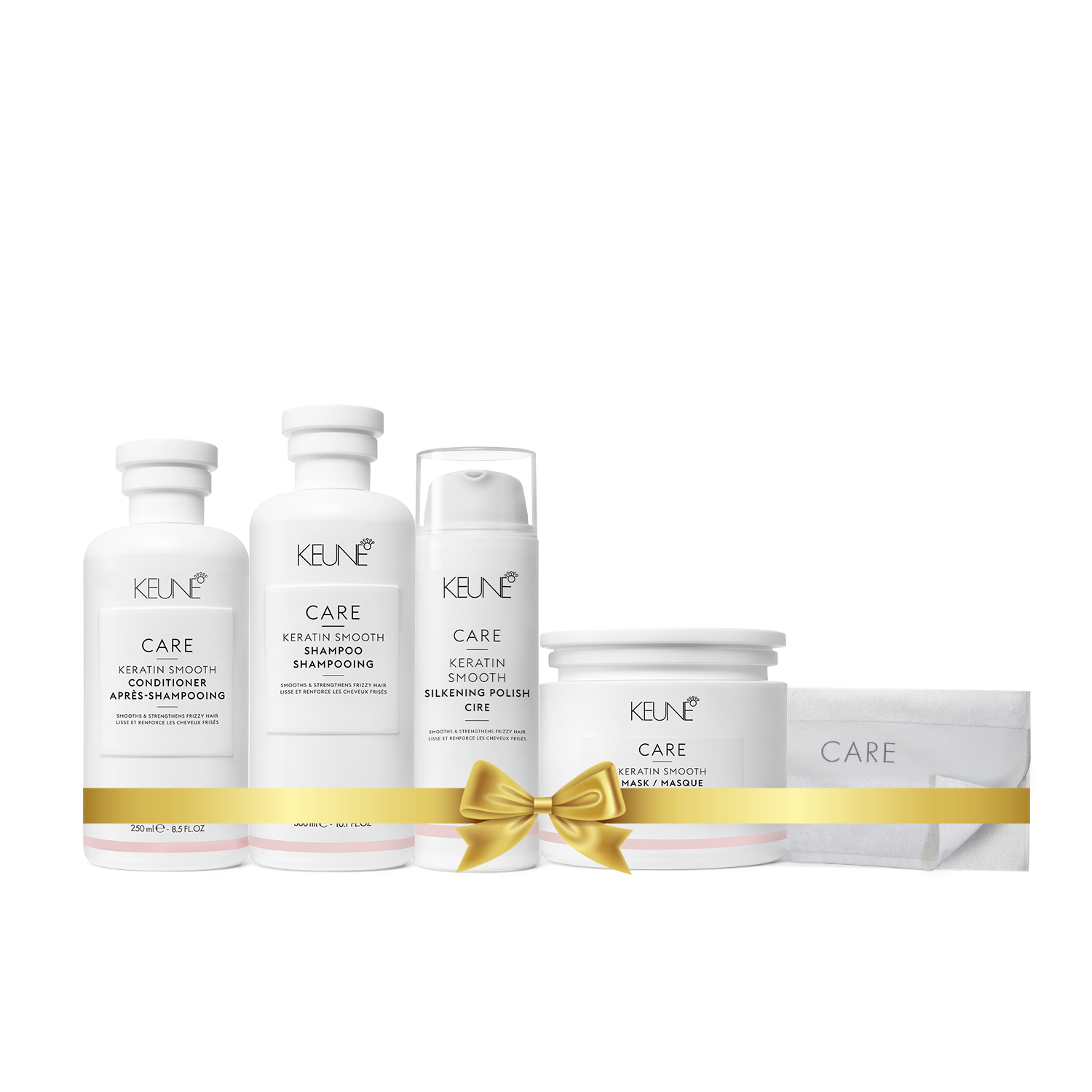 Care Keratin Smooth Holiday Package (Shampoo, Conditioner, Mask, Silkening Polish, Towel)