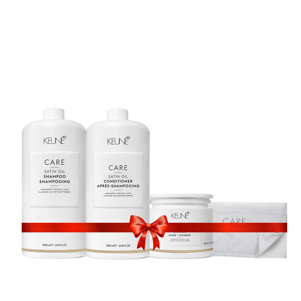 Care Satin Oil Holiday Package (Shampoo 1000ml, Conditioner1000ml, Mask200ml, Towel)